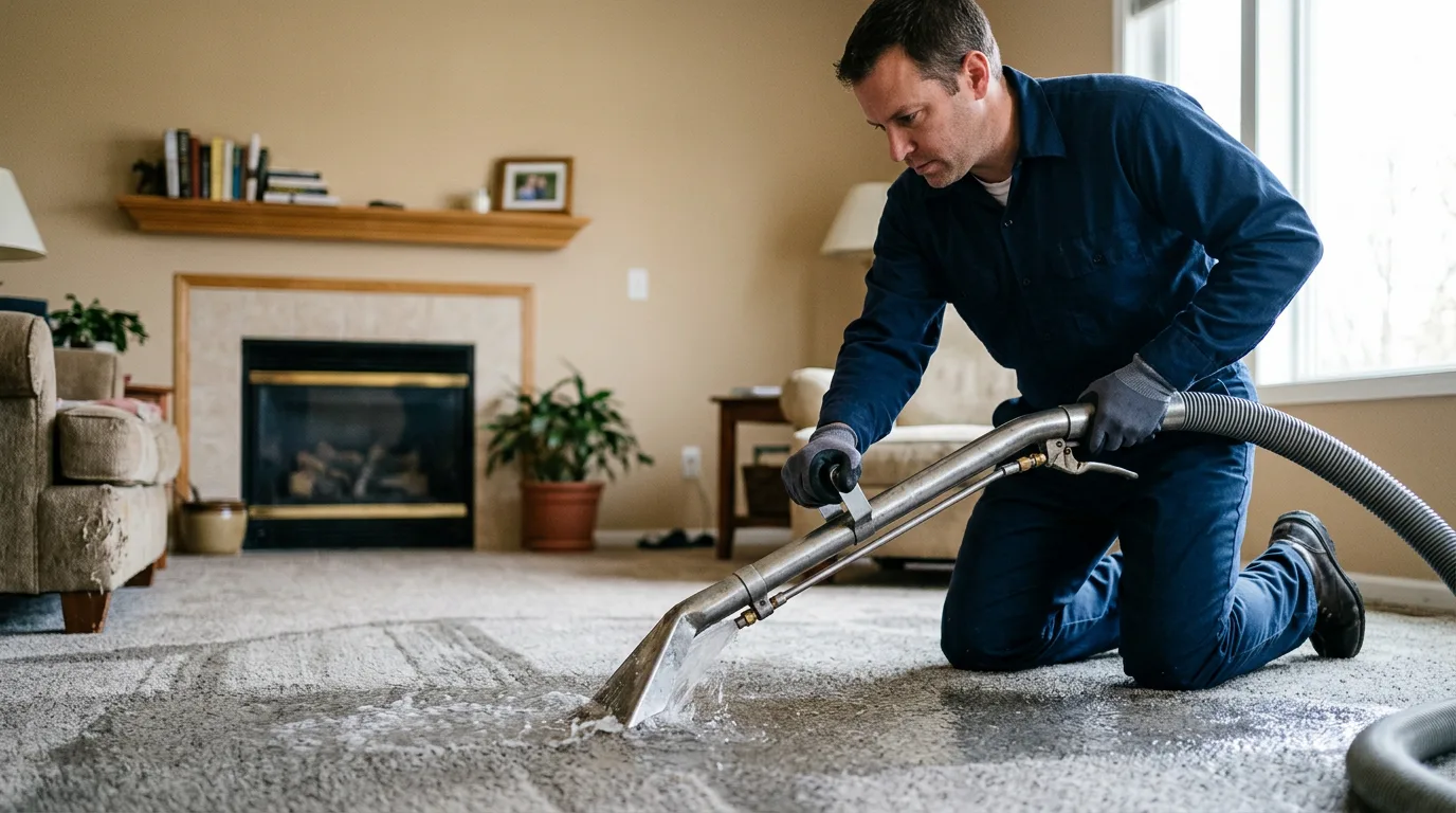Water damage restoration technician working near Middletown, IL